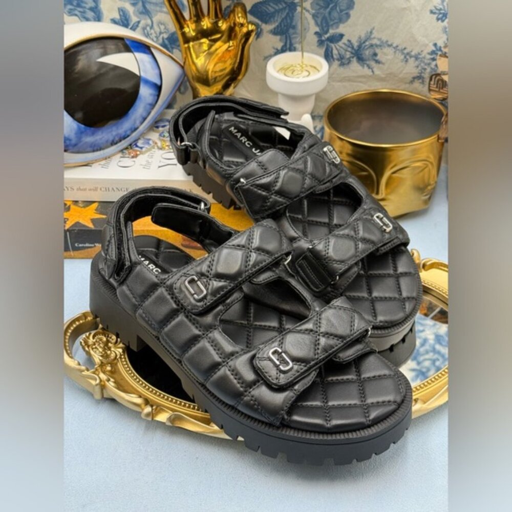 🆕 MARC JACOBS 🧿 NWOB The Quilted Sunny Leather Dad Sandals, Black - Sz 39 US 9 - Picture 5 of 16